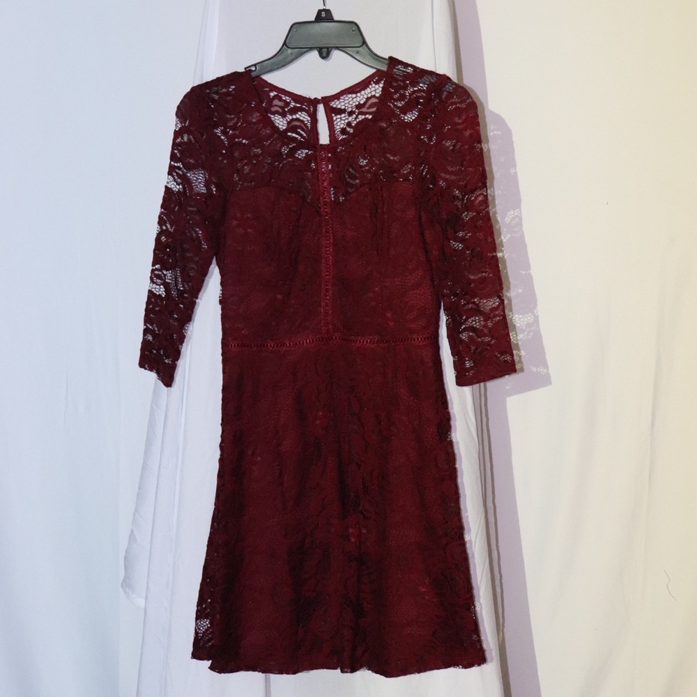 Elbow Length Lace Skater Dress